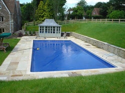 swimming pools, patios and ponds